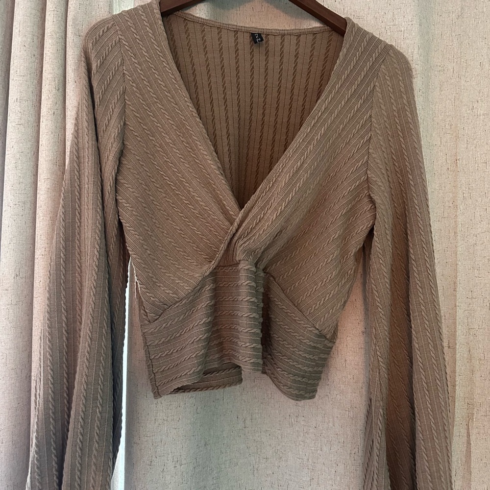 Zaful Tan Ribbed Knit Top
